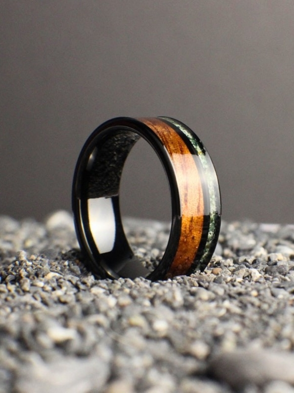 Moss Agate Ring with Koa Wood, Koa Wood Ring, Moss Agate Wedding Band, Men's